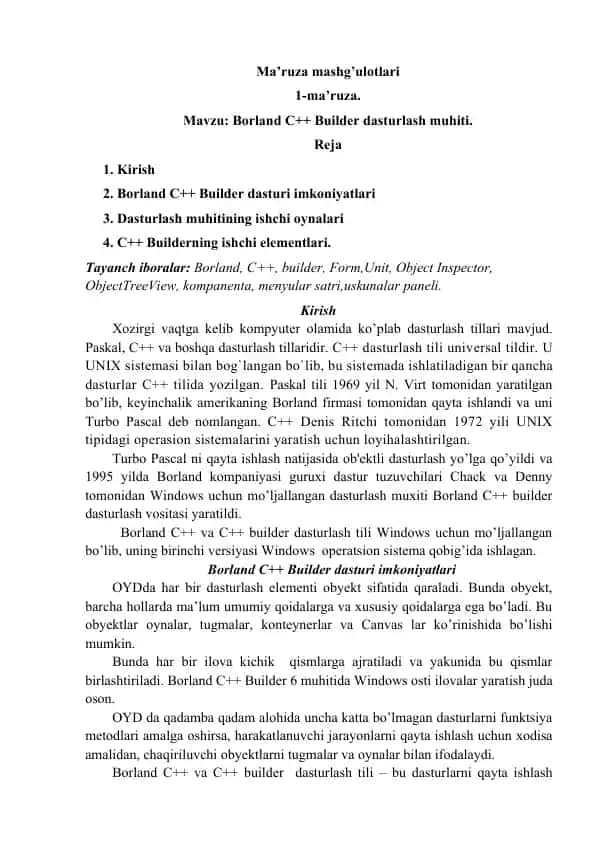 Borland C++ Builder dasturlash muhiti