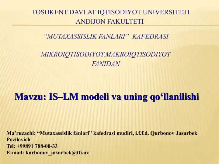 IS–LM modeli va uning qo‘llanilishi