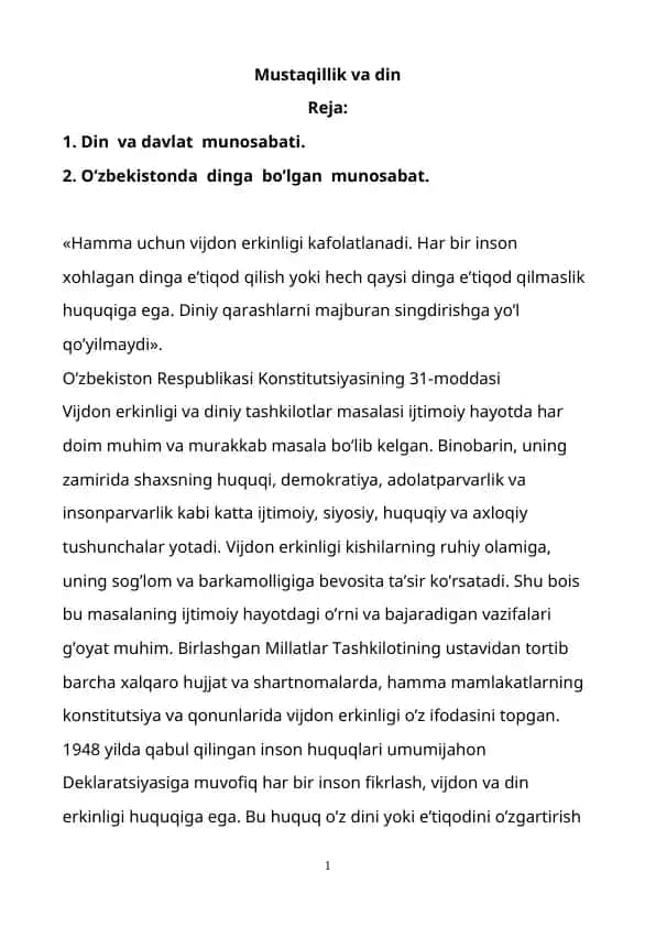 Mustaqillik va din