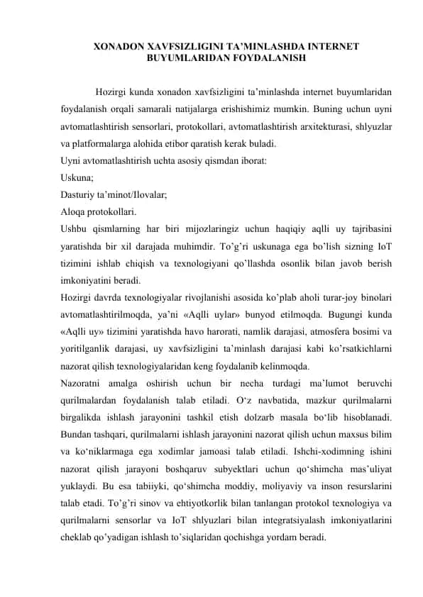 Xonadon xavfsizligini ta’minlash