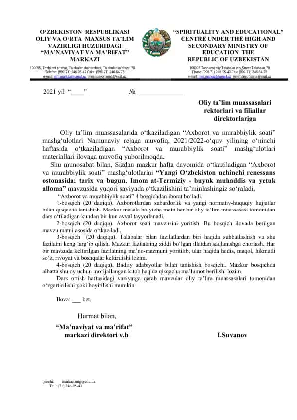 "Axborot va murabbiylik soati"