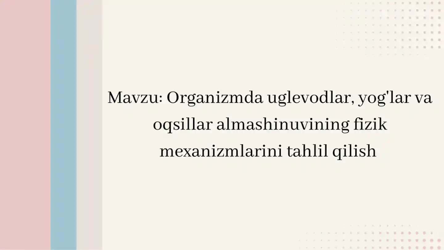 Uglevodlar, Yog'lar va Oqsillar