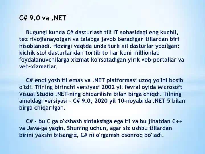 C# 9.0 va .NET