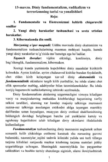 DINIY EKSTREMIZM VA TERRORIZMGA QARSHI KURASH