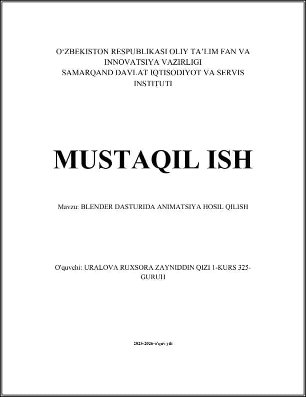BLENDER DASTURIDA ANIMATSIYA HOSIL QILISH