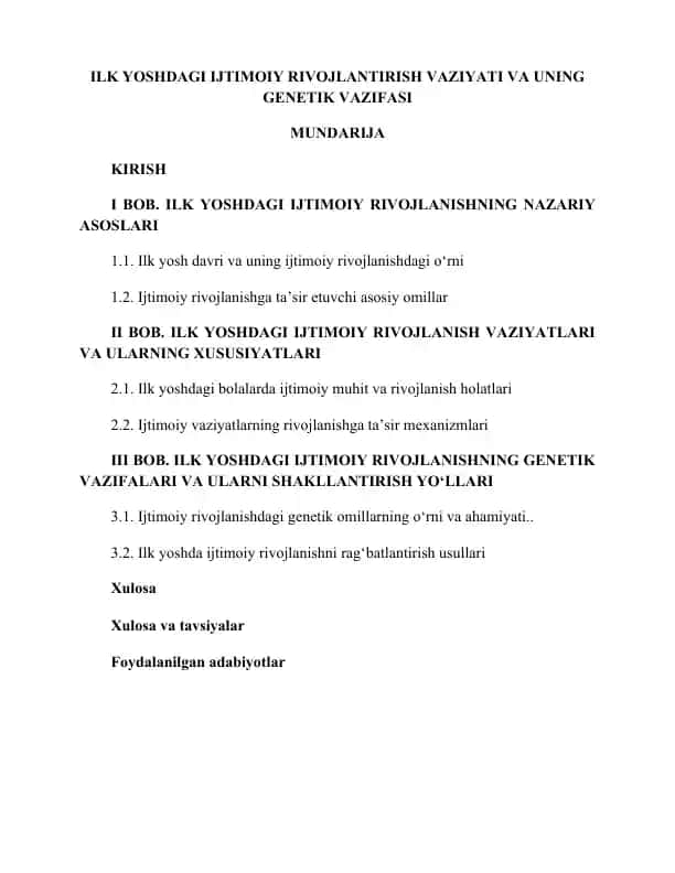 Ilk yoshdagi ijtimoiy rivojlanish vaziyati va uning genetik vazifasi