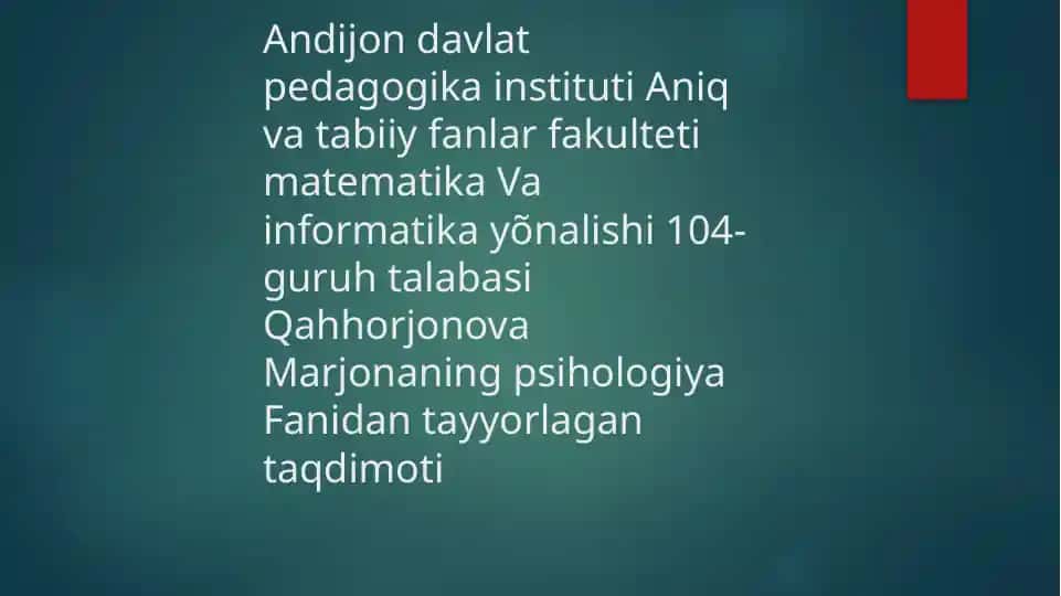 Psixologiya fanidan tayyorlagan taqdimot
