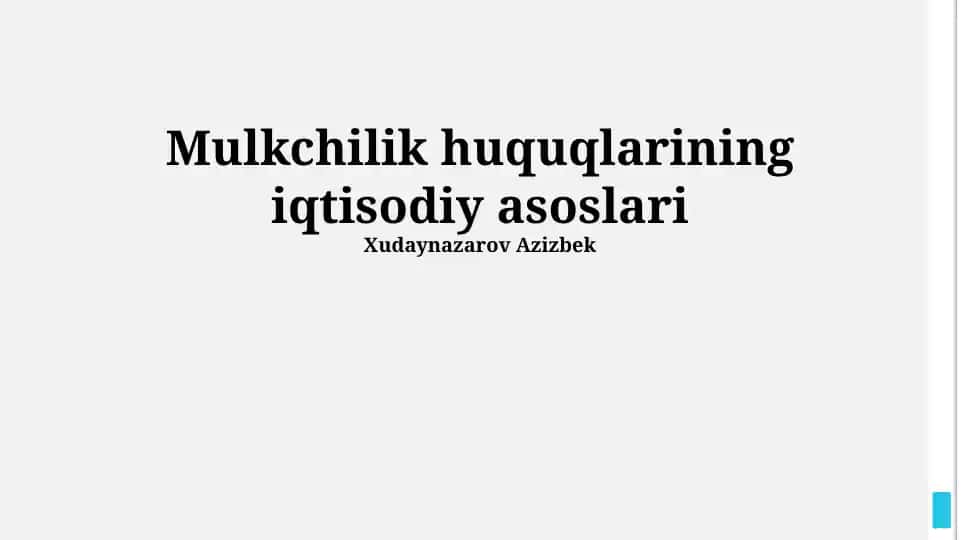 Mulkchilik huquqlarining iqtisodiy asoslari