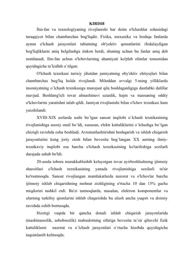 O'lchash texnikasi tarixasi