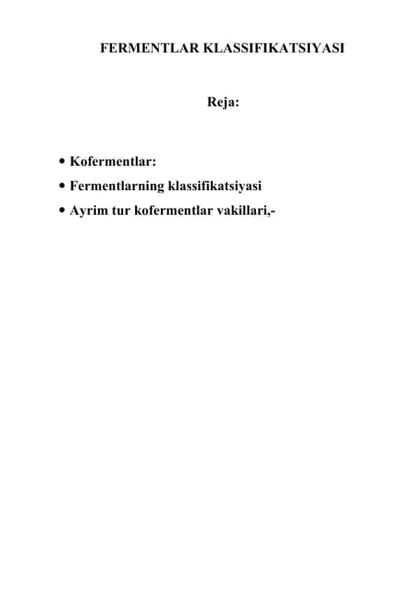 Fermentlar klassifikatsiyasi