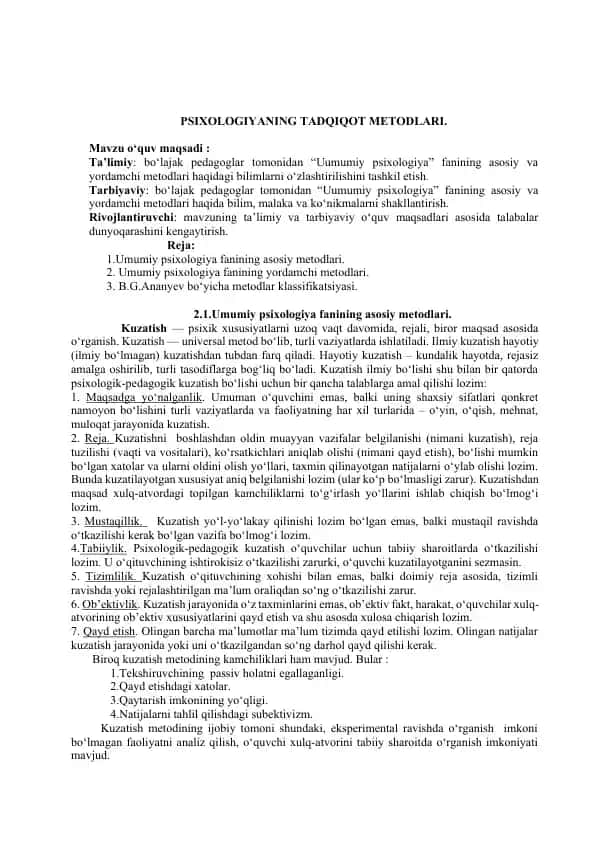 Psixologiyani tadqiqot metodlari