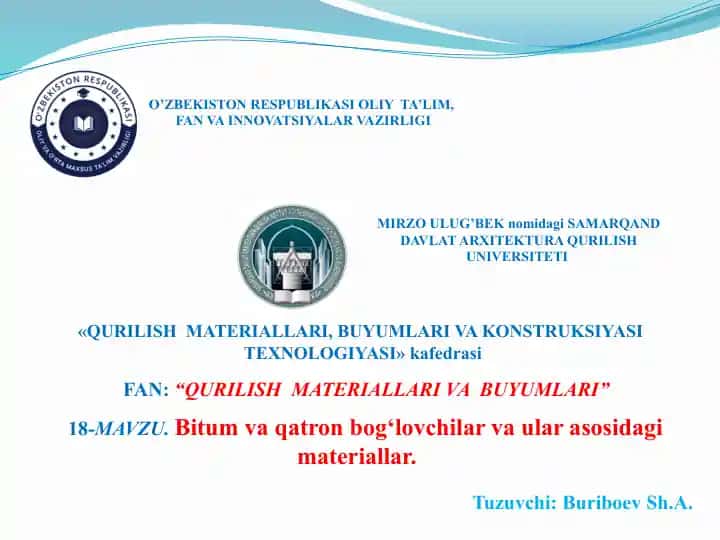 Bitum va qatron bog'lovchilar va ularasida materiallar