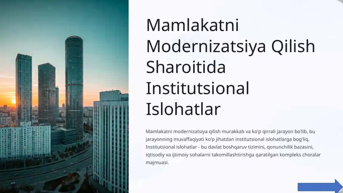 Mamlakatni Modernizatsiya Qilish Sharoitida Institutsional Islohatlar