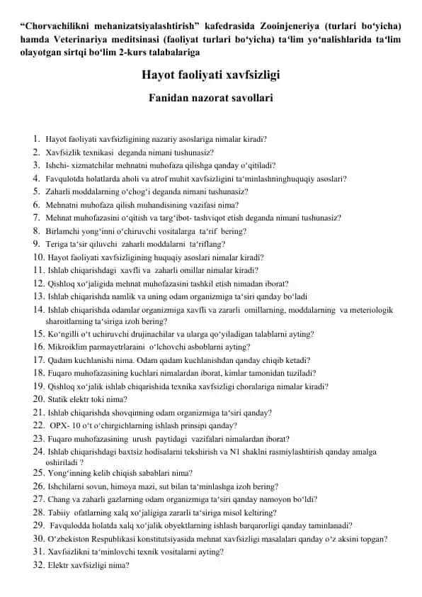 Hayot faoliyati xavfsizligi