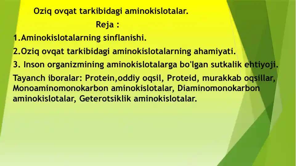 Oziq ovqat tarkibidagi aminokislotalar