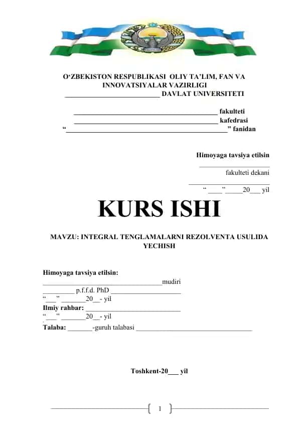 Integral tenglamalarni rezolventa usulida yechish