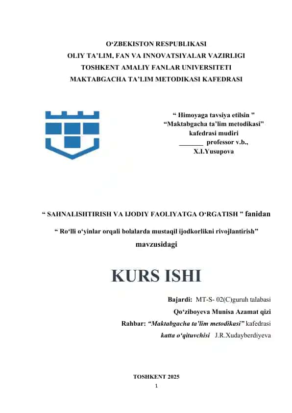 Roʻlli oʻyinlar orqali bolalarda mustaqil ijodkorlikni rivojlantirish