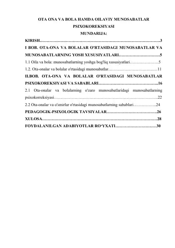 OTA ONA VA BOLA HAMDA OILAVIY MUNOSABATLAR PSIXOKOREKSIYASI