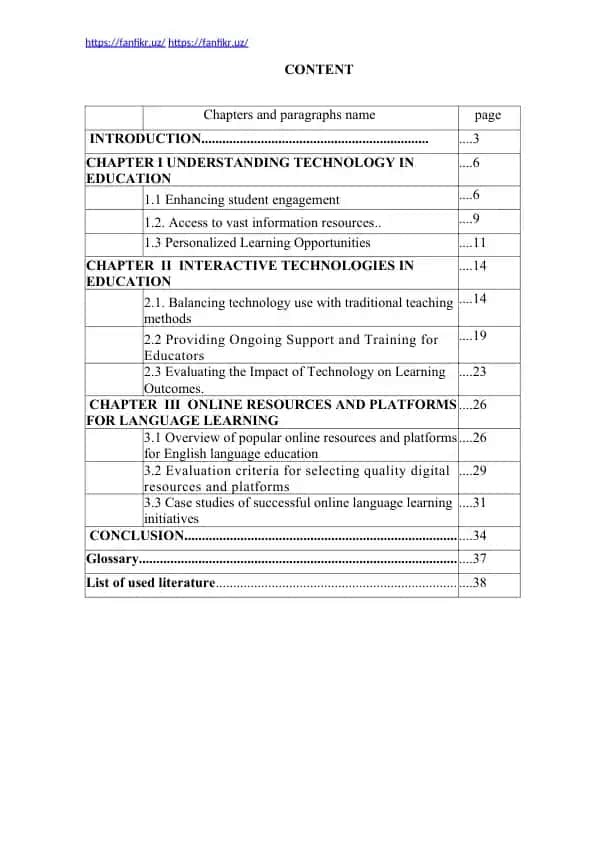 Kurs ishi “The Use of Technology in the Classroom”