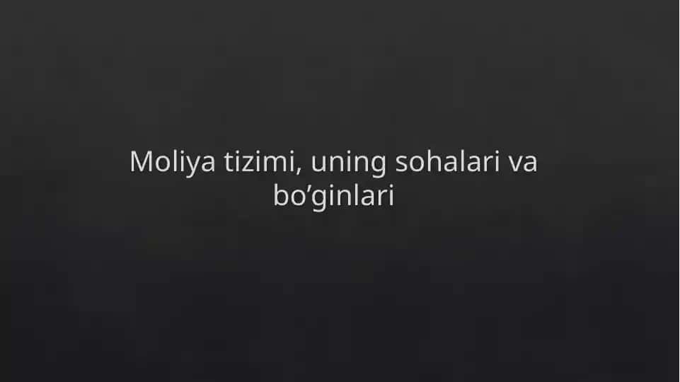 Moliya tizimi, uning sohalar va bo'ginlari