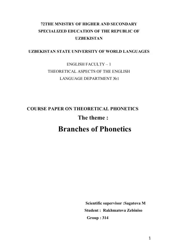 Course Paper on Theoretical Phonetics