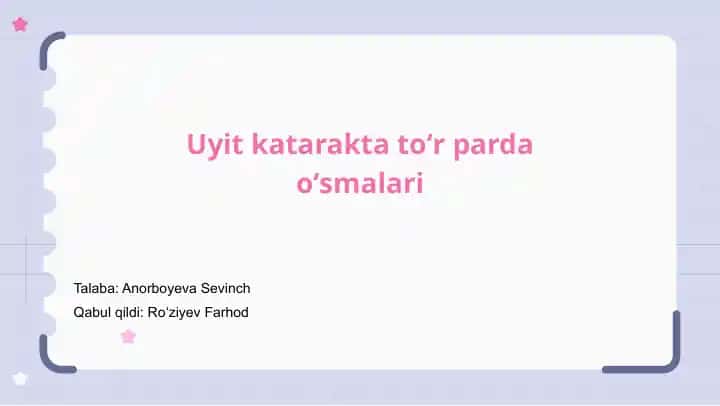 Uyit kataraktasi to'r pardasi o'smasi