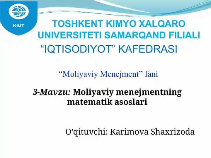 Moliyaviy Menejmentning matematik asoslari
