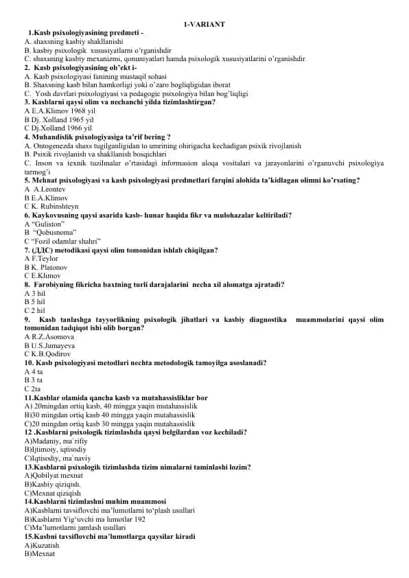 Kasb psixologiyasi