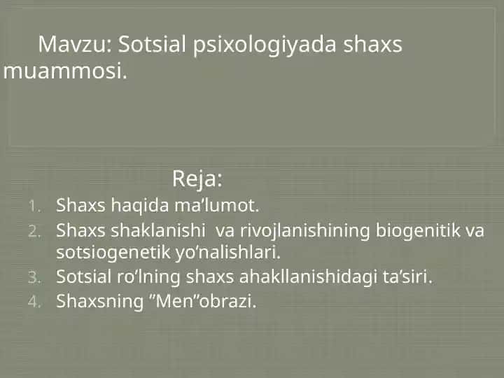 Sotsial psixologiyada shaxs muammosi