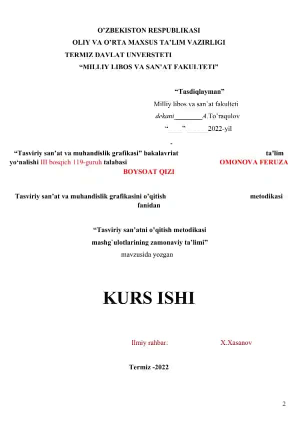 Tasviriy san’atni o’qitish metodikasi
