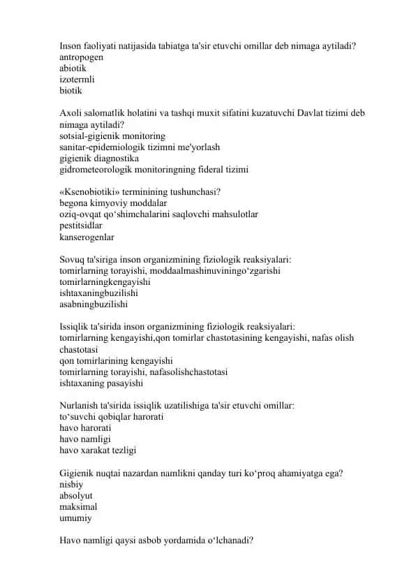 Inson faoliyati natijasida tabiatga ta'sir etuvchi omillar