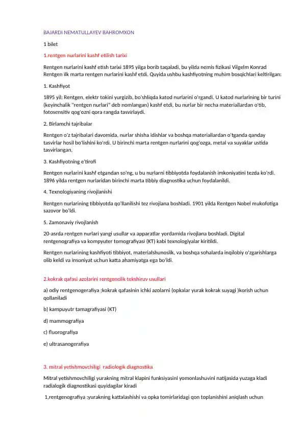 Rentgen nurlarini kashf etilish tarixi