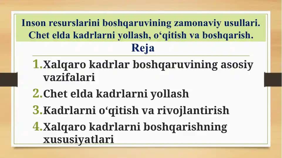 Inson resurslarini boshqaruvining zamonaviy usullari