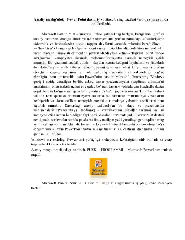 Power Point dasturiy vositasi
