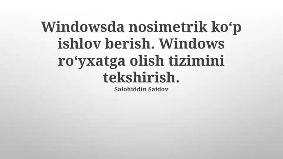 Windowsda nosimetrik koʻp ishlov berish va Windows Roʻyxatga olish Tizimini Tekshirish
