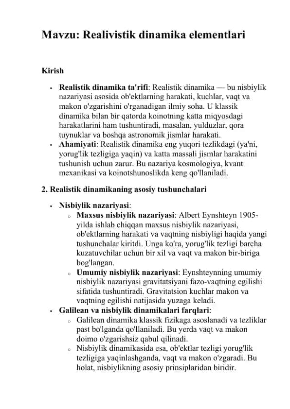 Realistik dinamika elementlari