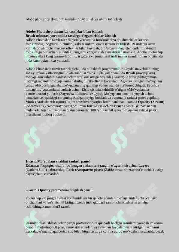 adobe photoshop dasturida tasvirlar hosil qilish va ularni tahrirlash