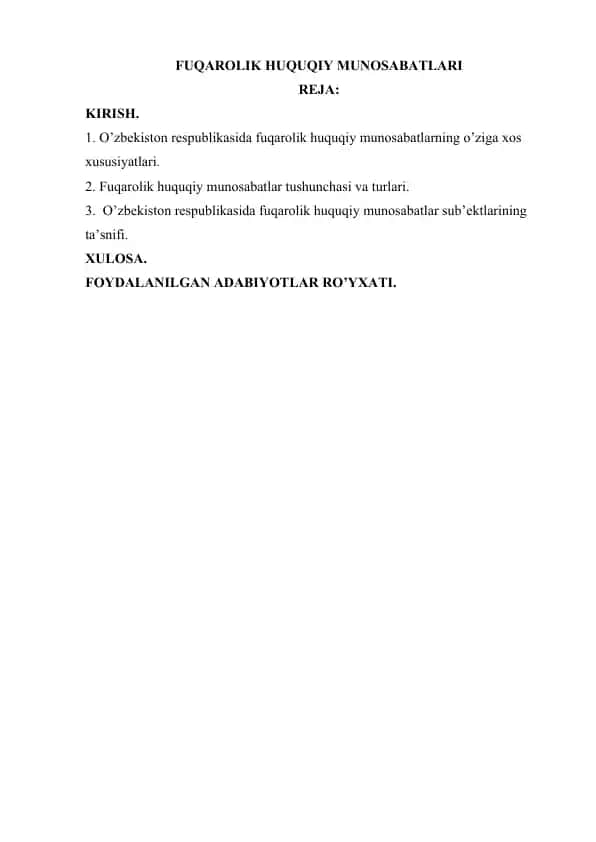 FUQAROLIK HUQUQIY MUNOSABATLARI