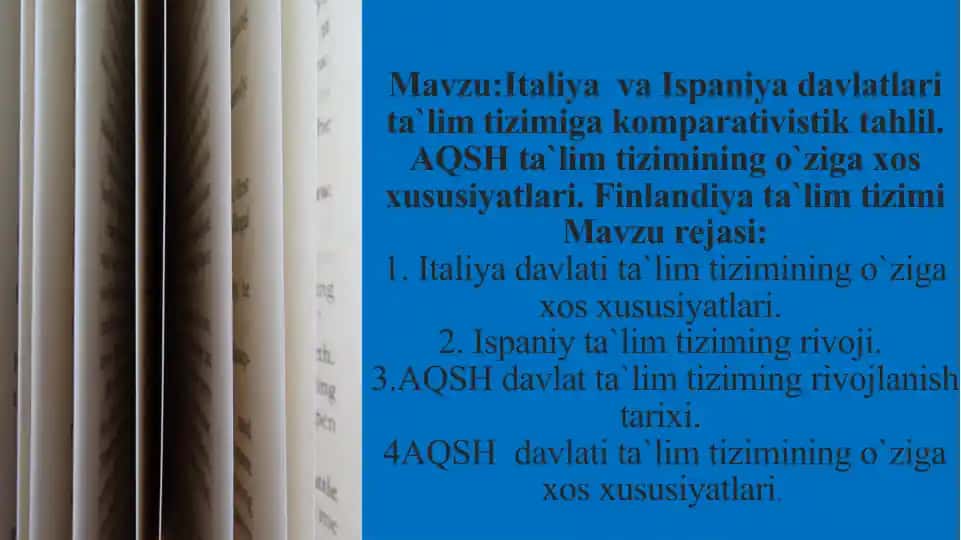 Italiyava Ispaniya davlatlari ta`lim tizimiga komparativistik tahlil