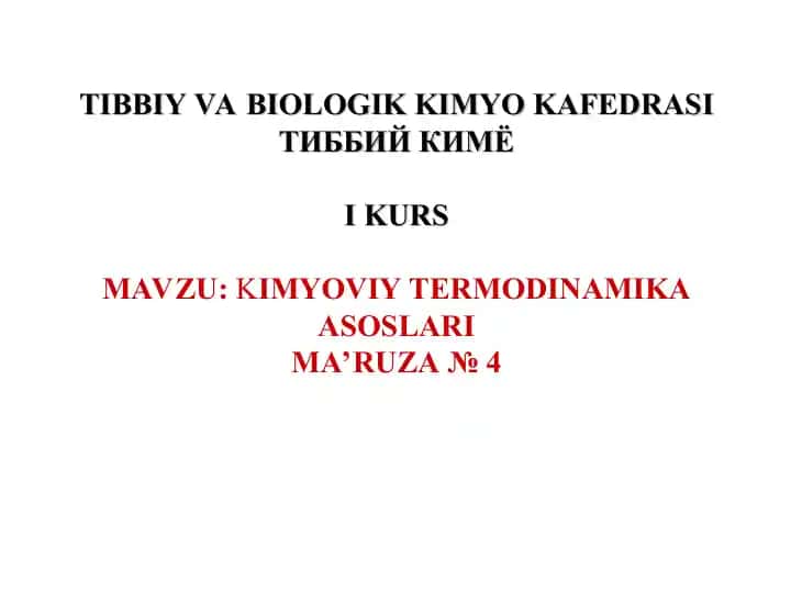 KIMYOVIY TERMODINAMIKA