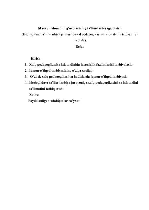Islom dini g’oyolarining ta’lim-tarbiyaga tasiri