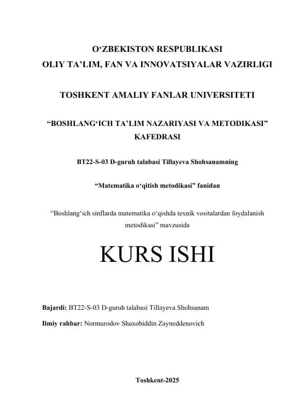 Boshlang‘ich sinflarda matematika o‘qishda texnik vositalardan foydalanish metodikasi