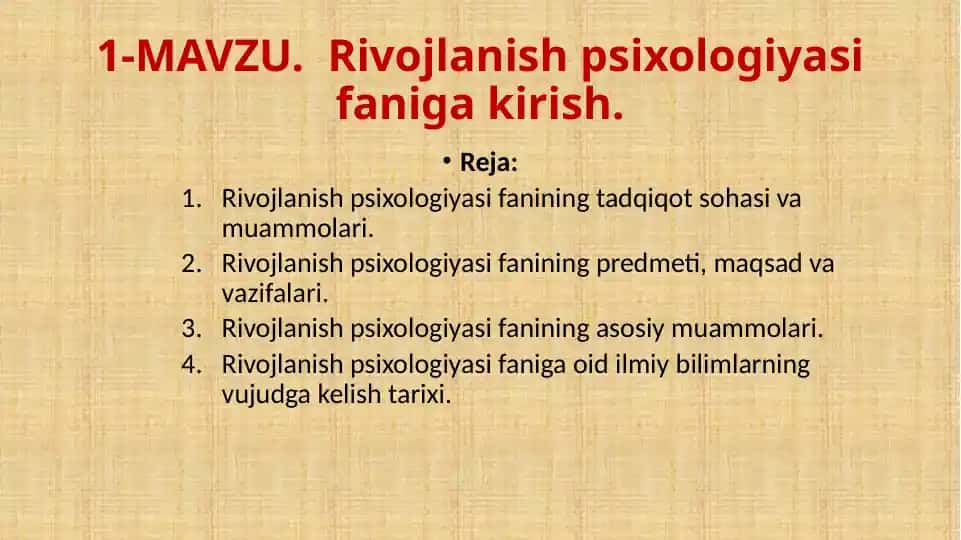 Rivojlanish psixologiyasi faniga kirish