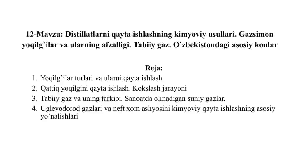 Gazlar va Uglevodorod Gazlari qayta ishlash usullari