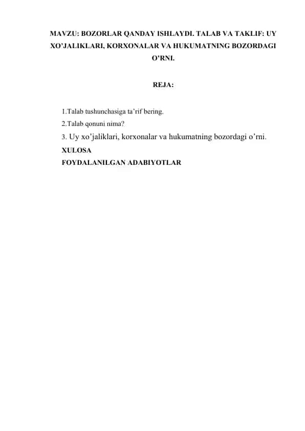 Talab va Taklif: Bozorlar Qanday Ishlaydi