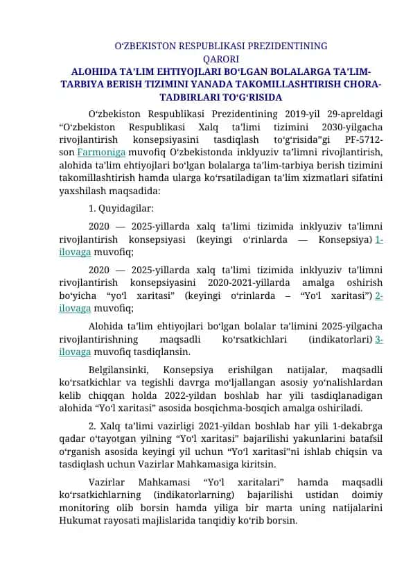 O‘zbekiston Respublikasi Prezidentining Qarori