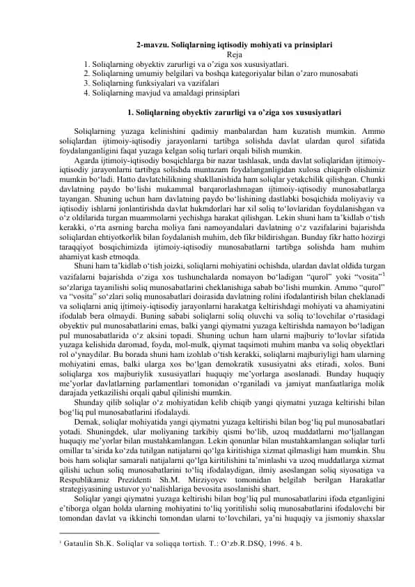 Soliqlarning iqtisodiy mohiyati va prinsiplari