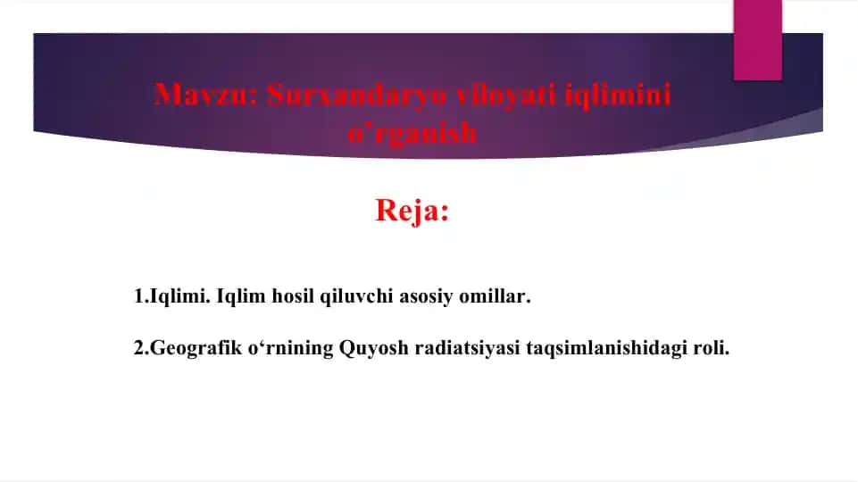 Surxandaryo viloyati iqlimini o’rganish