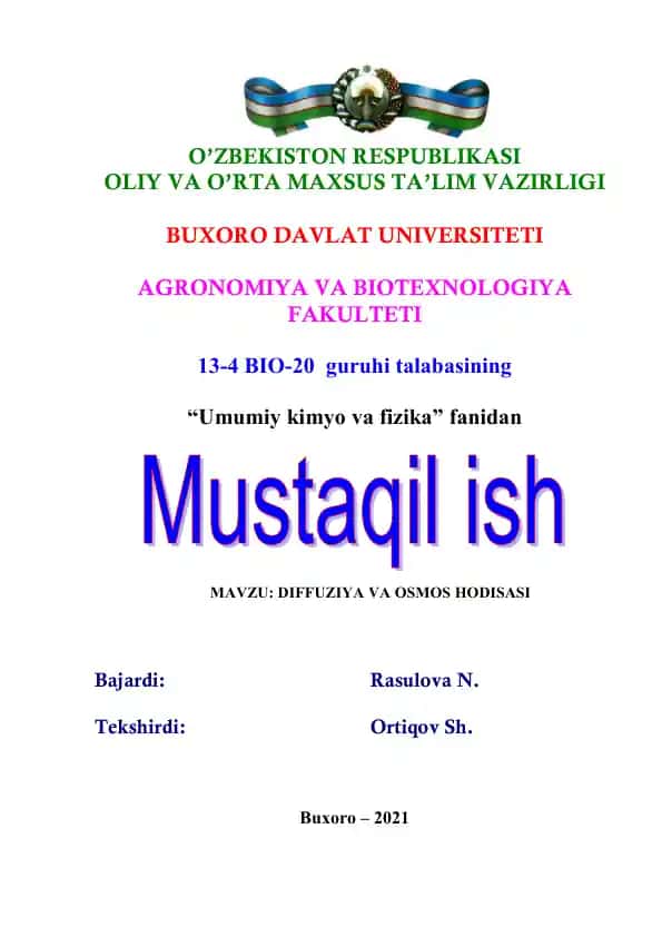 Diffuziya va osmos hodisasi