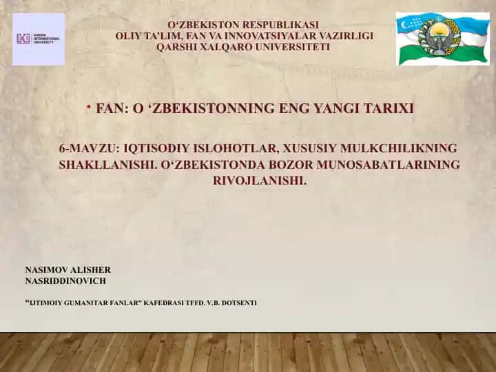 O‘zbekiston Respublikasi iqtisodiy islohotlari va bozor munosabatlarining rivojlanishi